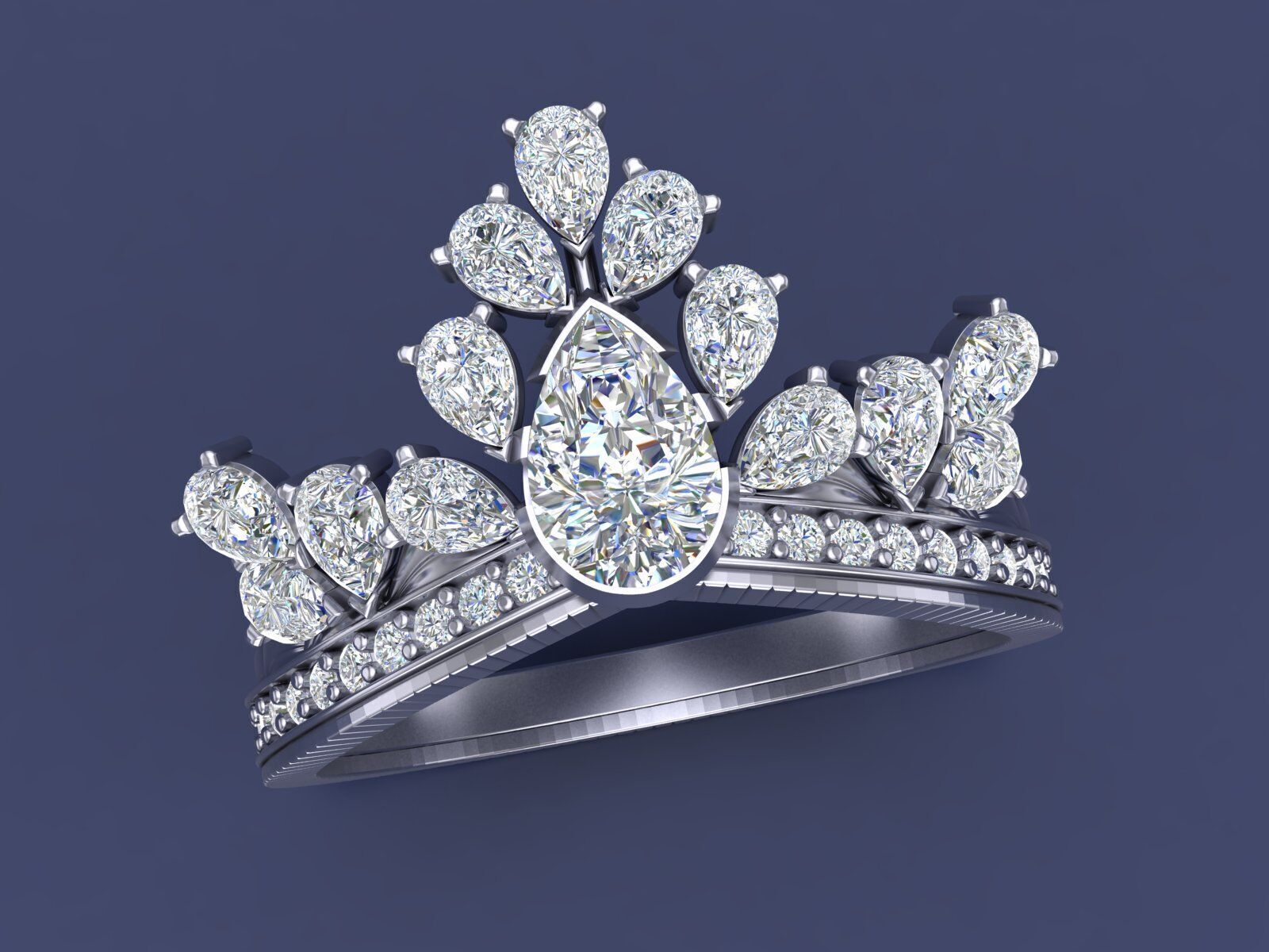 Statement Pear Cut Diamond And Gems Ring Model Design  STL 3DM 3D print model_1