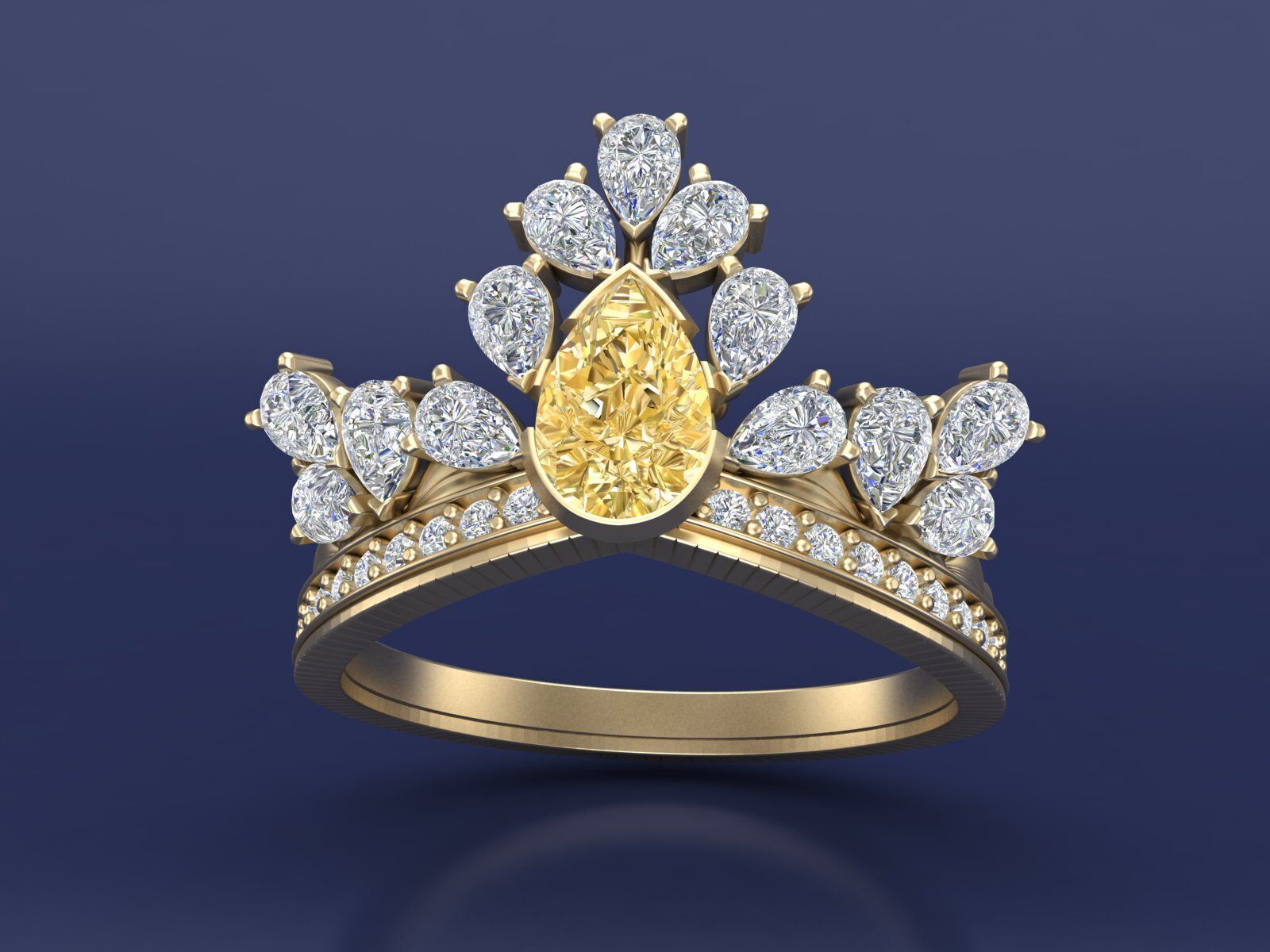 Statement Pear Cut Diamond And Gems Ring Model Design  STL 3DM 3D print model_6