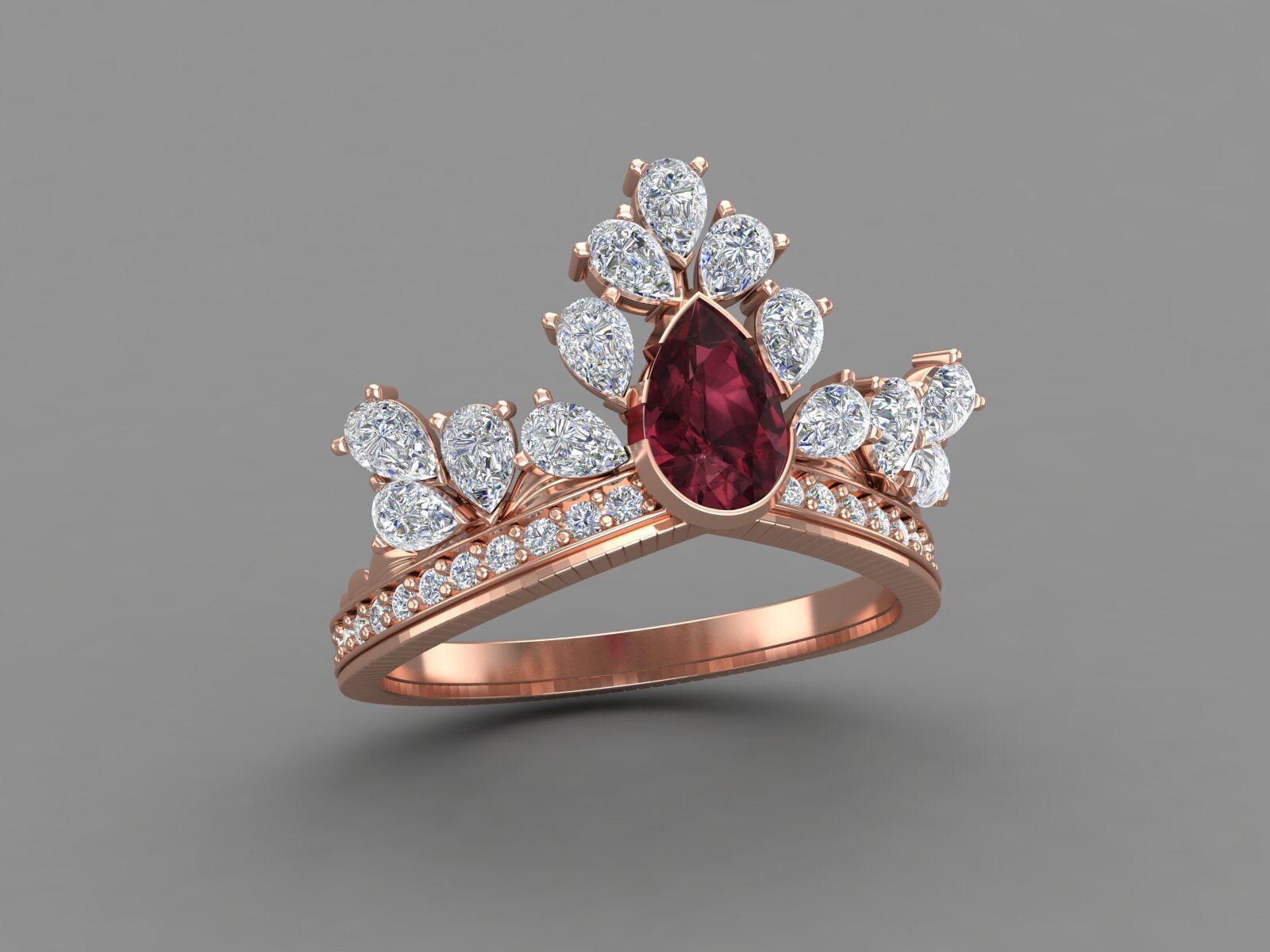 Statement Pear Cut Diamond And Gems Ring Model Design  STL 3DM 3D print model_9