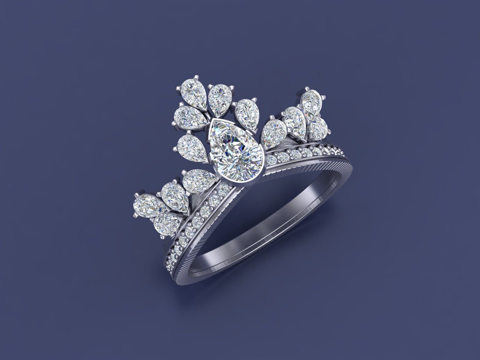 Statement Pear Cut Diamond And Gems Ring Model Design  STL 3DM 3D print model_3