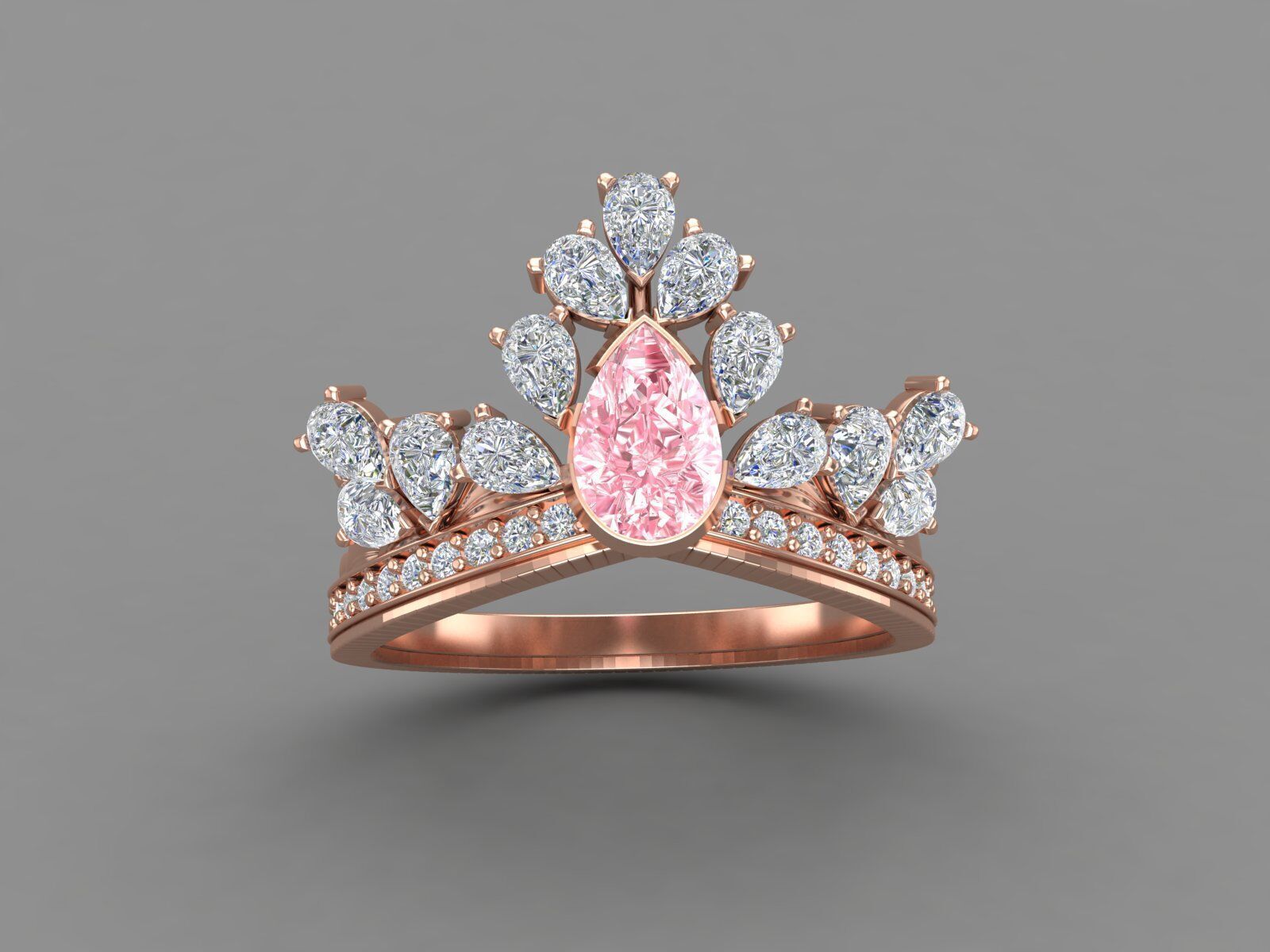 Statement Pear Cut Diamond And Gems Ring Model Design  STL 3DM 3D print model_4