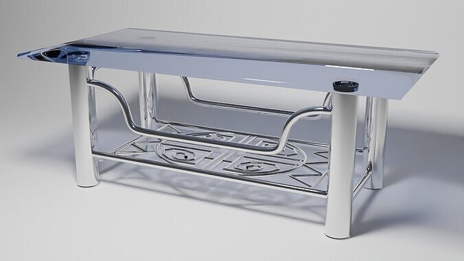 Futuristic Curved Chrome Table with Oval Maze Shelf 3D Model 3D model