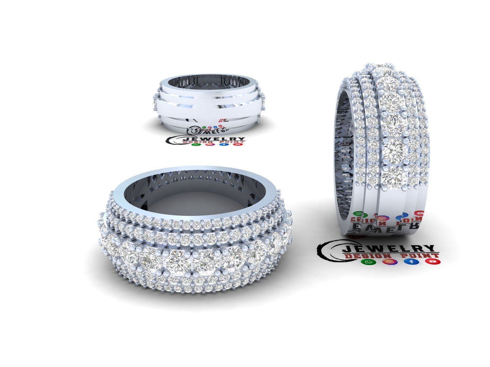 Custom Round Cut Diamond Band - Round Eternity Diamond Ring  3D print model_2