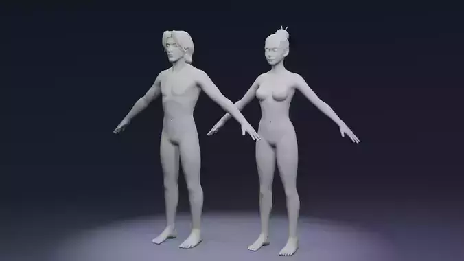 Stylized Male and Female Body Base Mesh Rigged with IK FK Switch