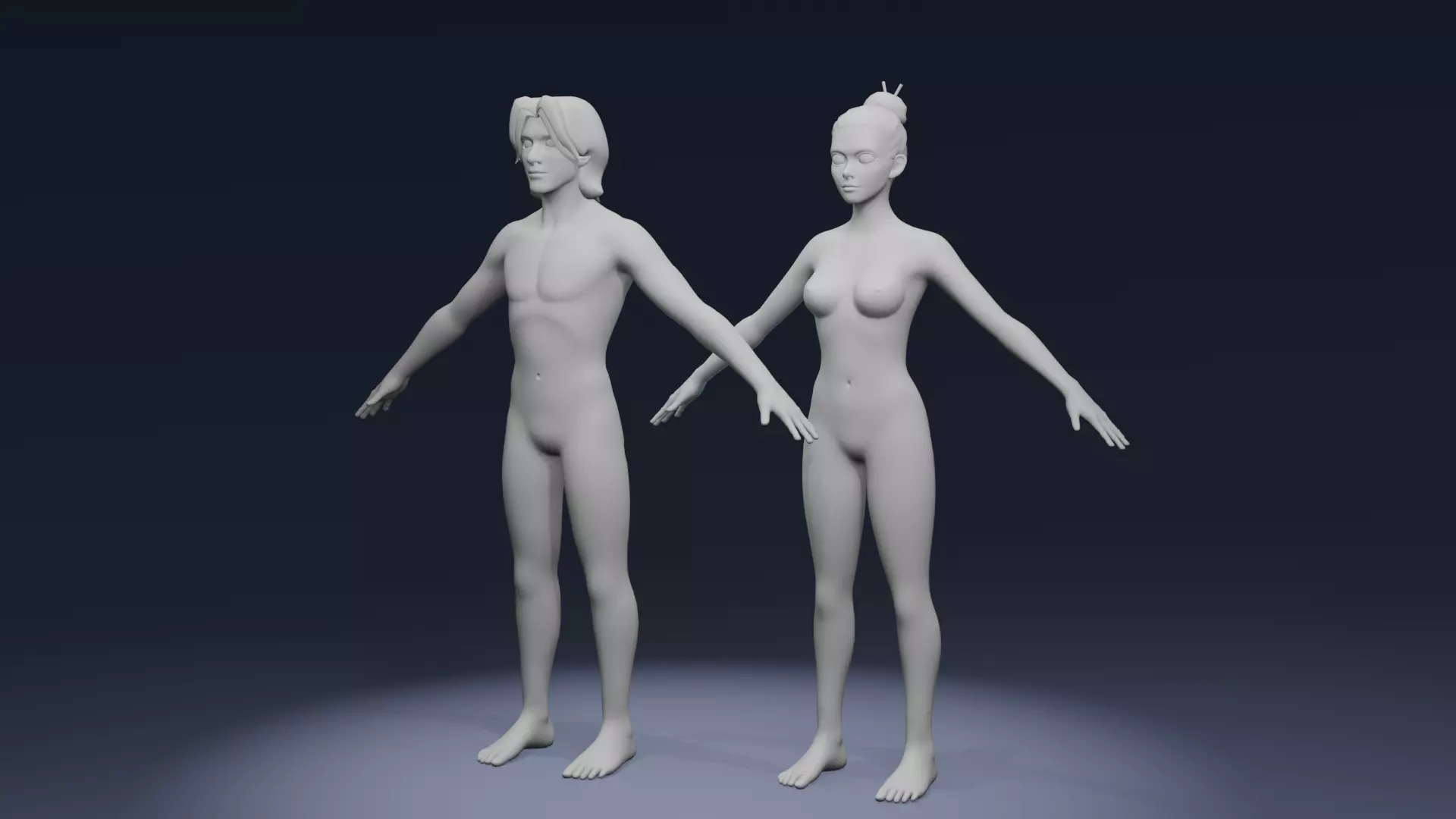Stylized Male and Female Body Base Mesh Rigged with IK FK Switch Low-poly 3D model