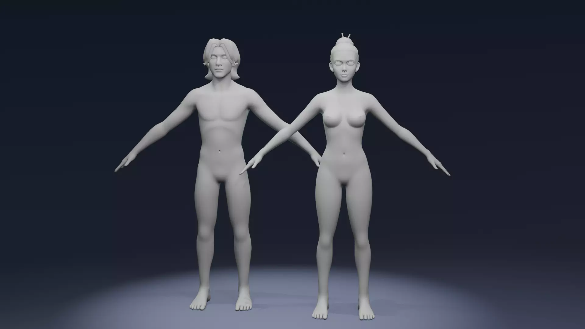 Cartoon Male and Female Body Base Mesh Rigged with IK FK Switch 3D Model Collection_0