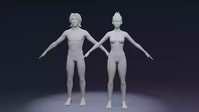 Cartoon Male and Female Body Base Mesh Rigged with IK FK Switch 3D Model Collection