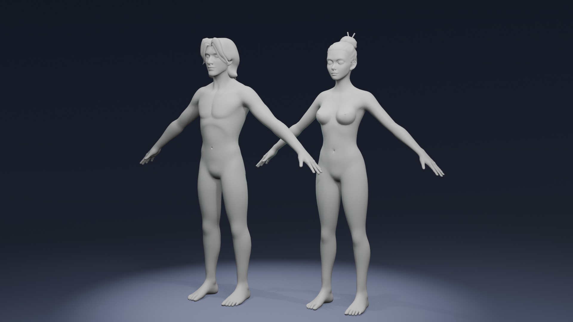 Cartoon Male and Female Body Base Mesh Rigged with IK FK Switch 3D Model Collection_5