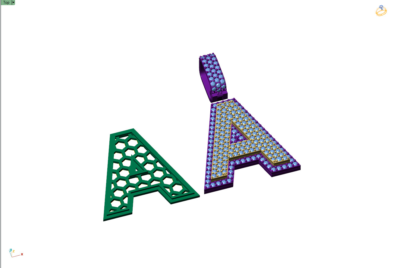 Custom Initial A Letter Diamond Pendant A to Z Alphabet Necklace 3D print model_9