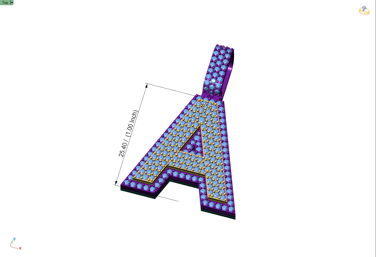 Custom Initial A Letter Diamond Pendant A to Z Alphabet Necklace 3D print model_4