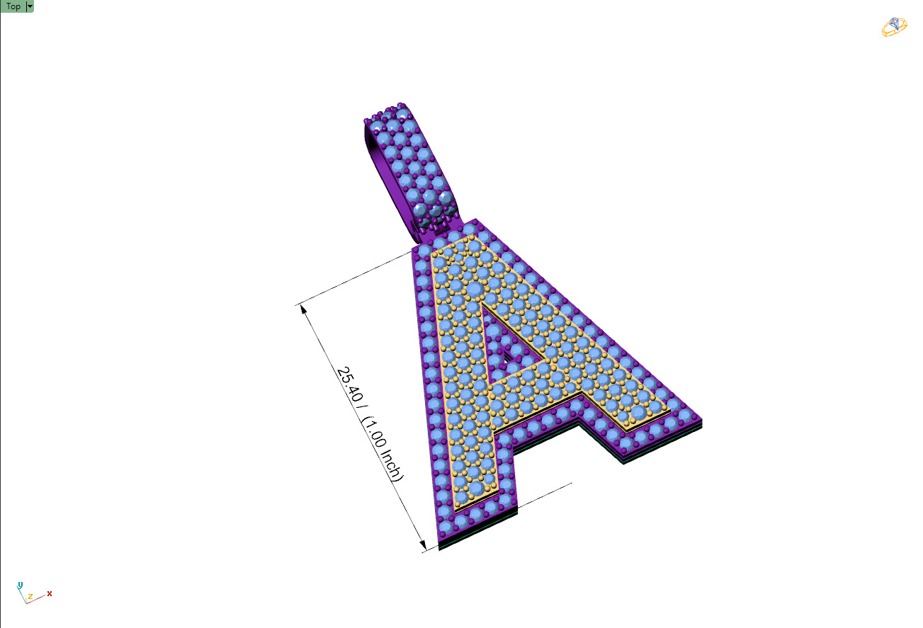 Custom Initial A Letter Diamond Pendant A to Z Alphabet Necklace 3D print model_7