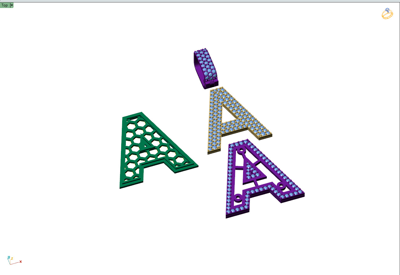 Custom Initial A Letter Diamond Pendant A to Z Alphabet Necklace 3D print model_10