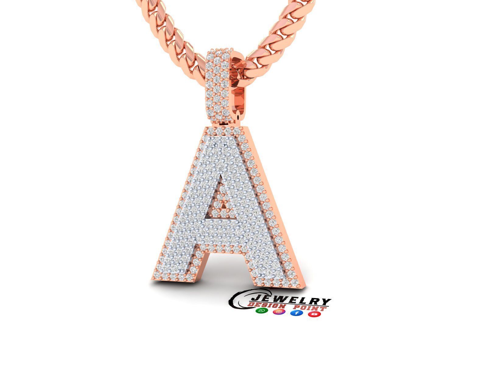 Custom Initial A Letter Diamond Pendant A to Z Alphabet Necklace 3D print model_2