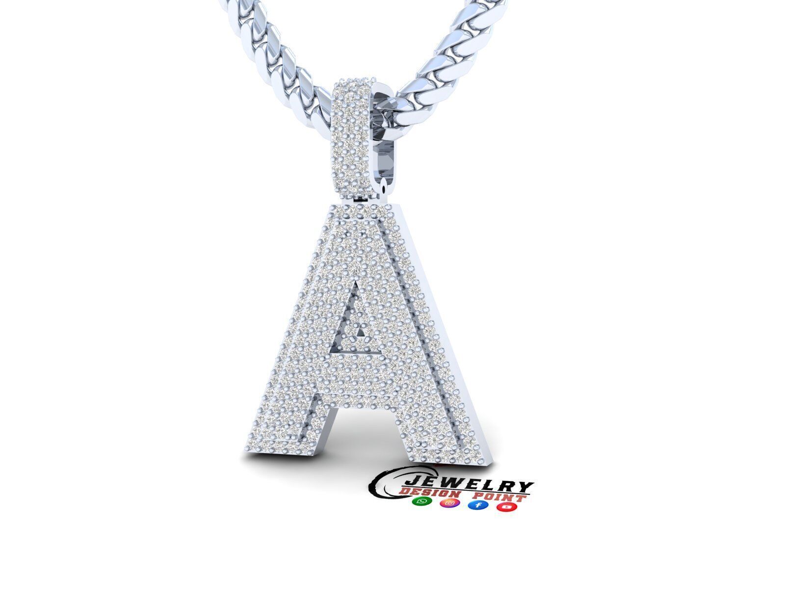Custom Initial A Letter Diamond Pendant A to Z Alphabet Necklace 3D print model_3