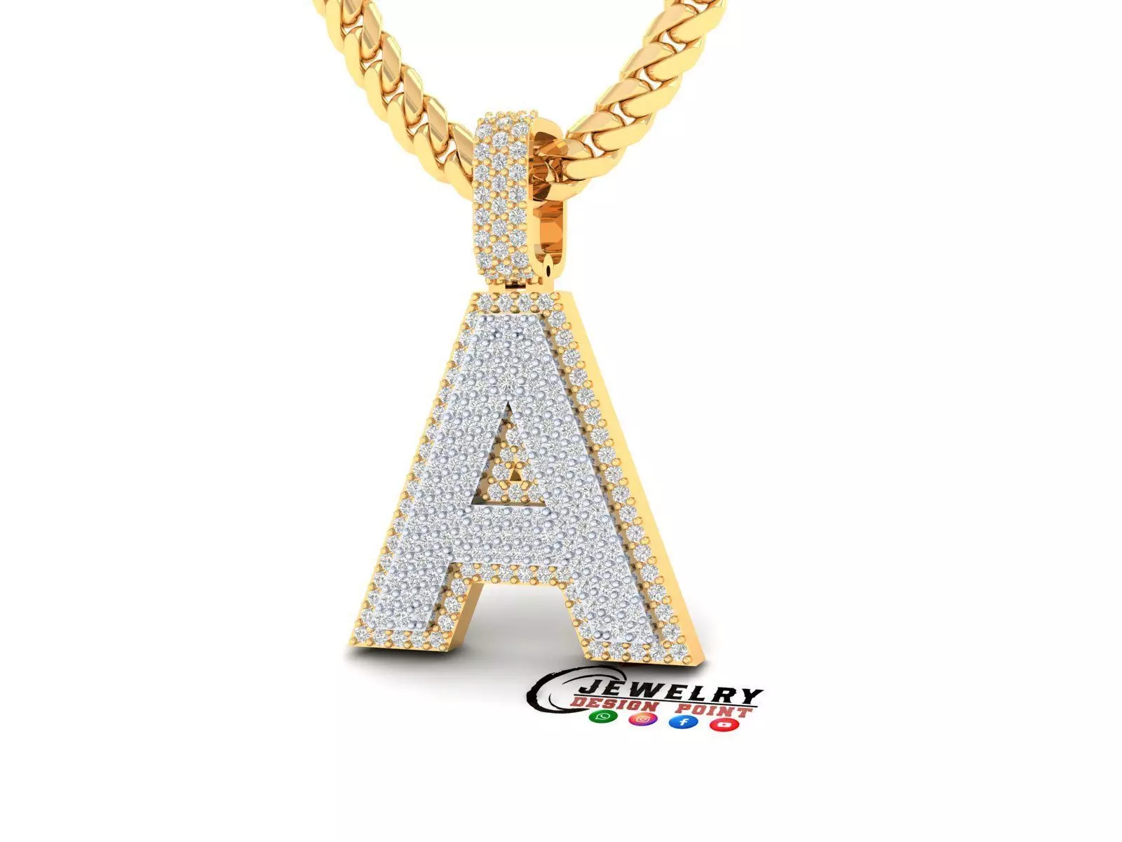 Custom Initial A Letter Diamond Pendant A to Z Alphabet Necklace 3D print model_0