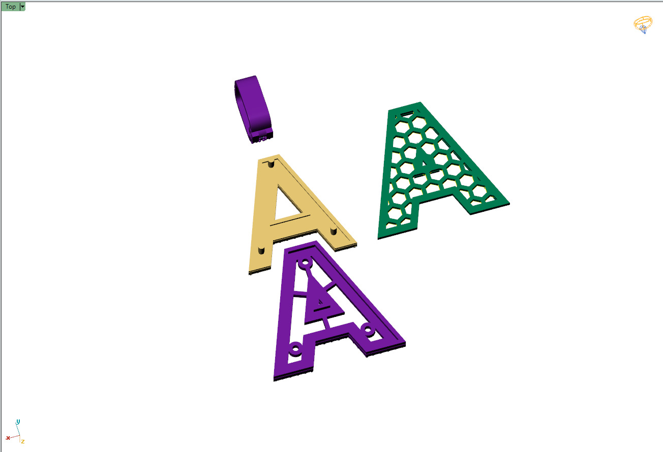 Custom Initial A Letter Diamond Pendant A to Z Alphabet Necklace 3D print model_11