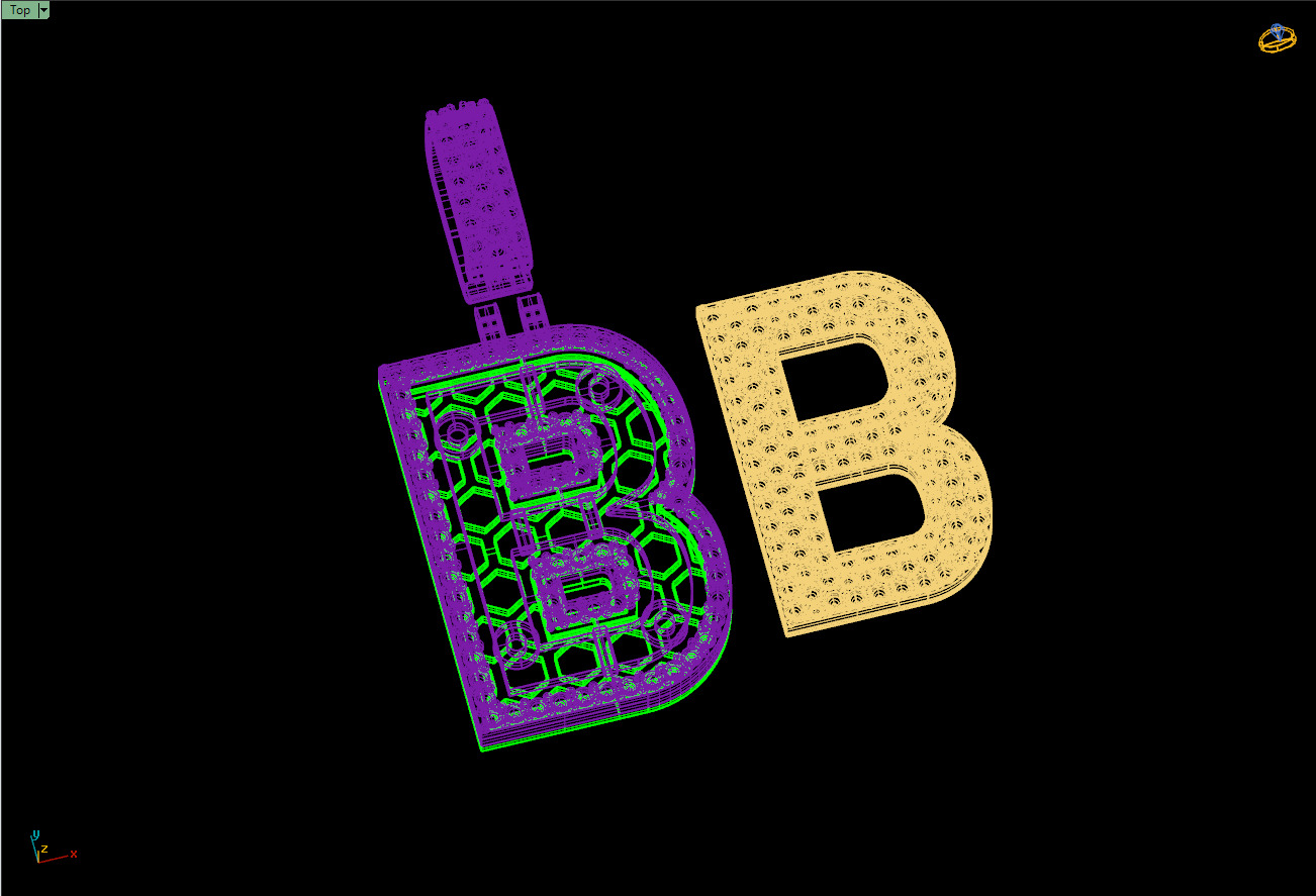 Custom Initial B Letter Diamond Pendant A to Z Alphabet Necklace 3D print model_14