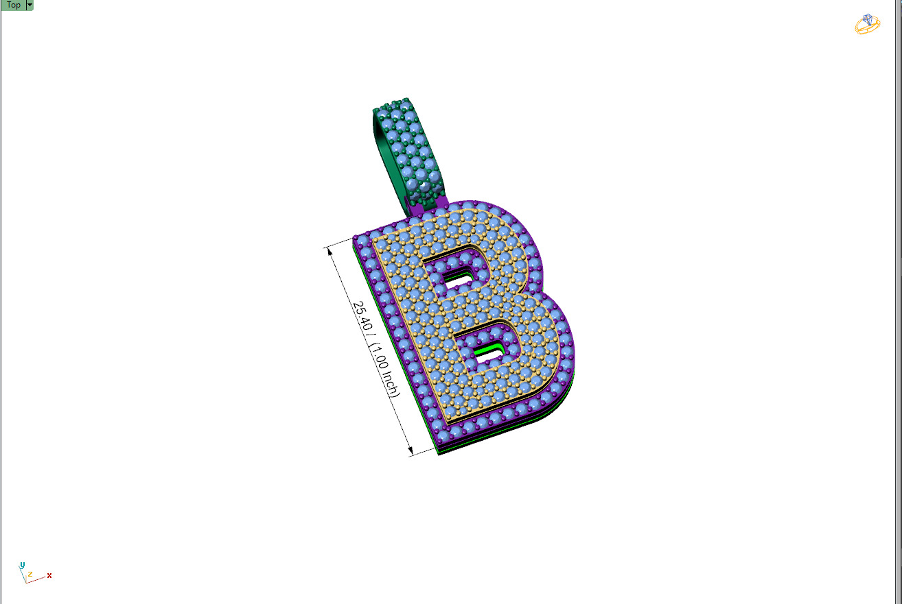 Custom Initial B Letter Diamond Pendant A to Z Alphabet Necklace 3D print model_8