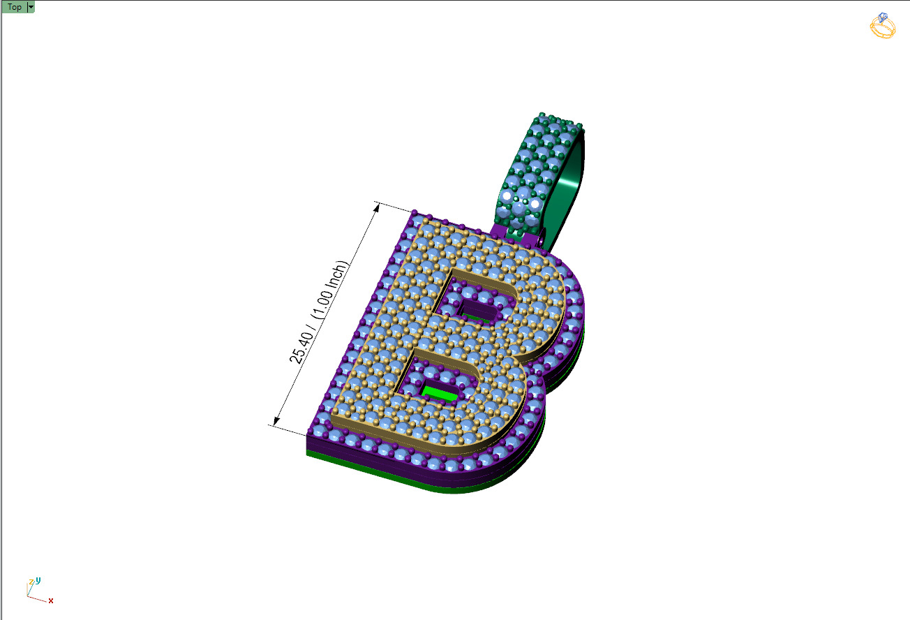 Custom Initial B Letter Diamond Pendant A to Z Alphabet Necklace 3D print model_4