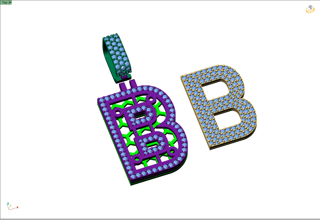 Custom Initial B Letter Diamond Pendant A to Z Alphabet Necklace 3D print model_10