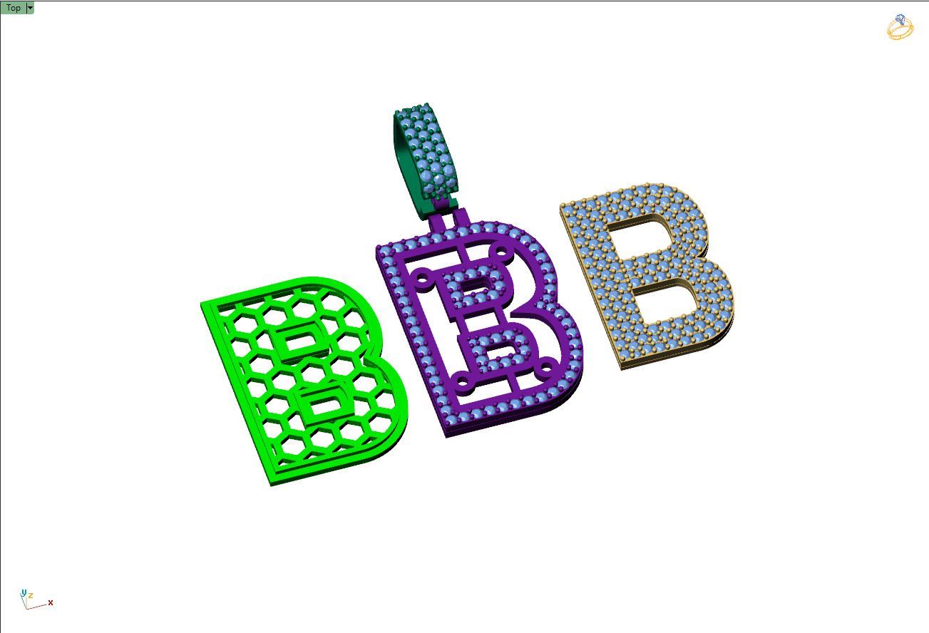 Custom Initial B Letter Diamond Pendant A to Z Alphabet Necklace 3D print model_12