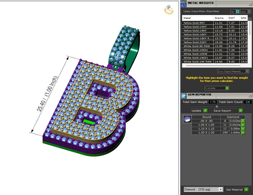 Custom Initial B Letter Diamond Pendant A to Z Alphabet Necklace 3D print model_6