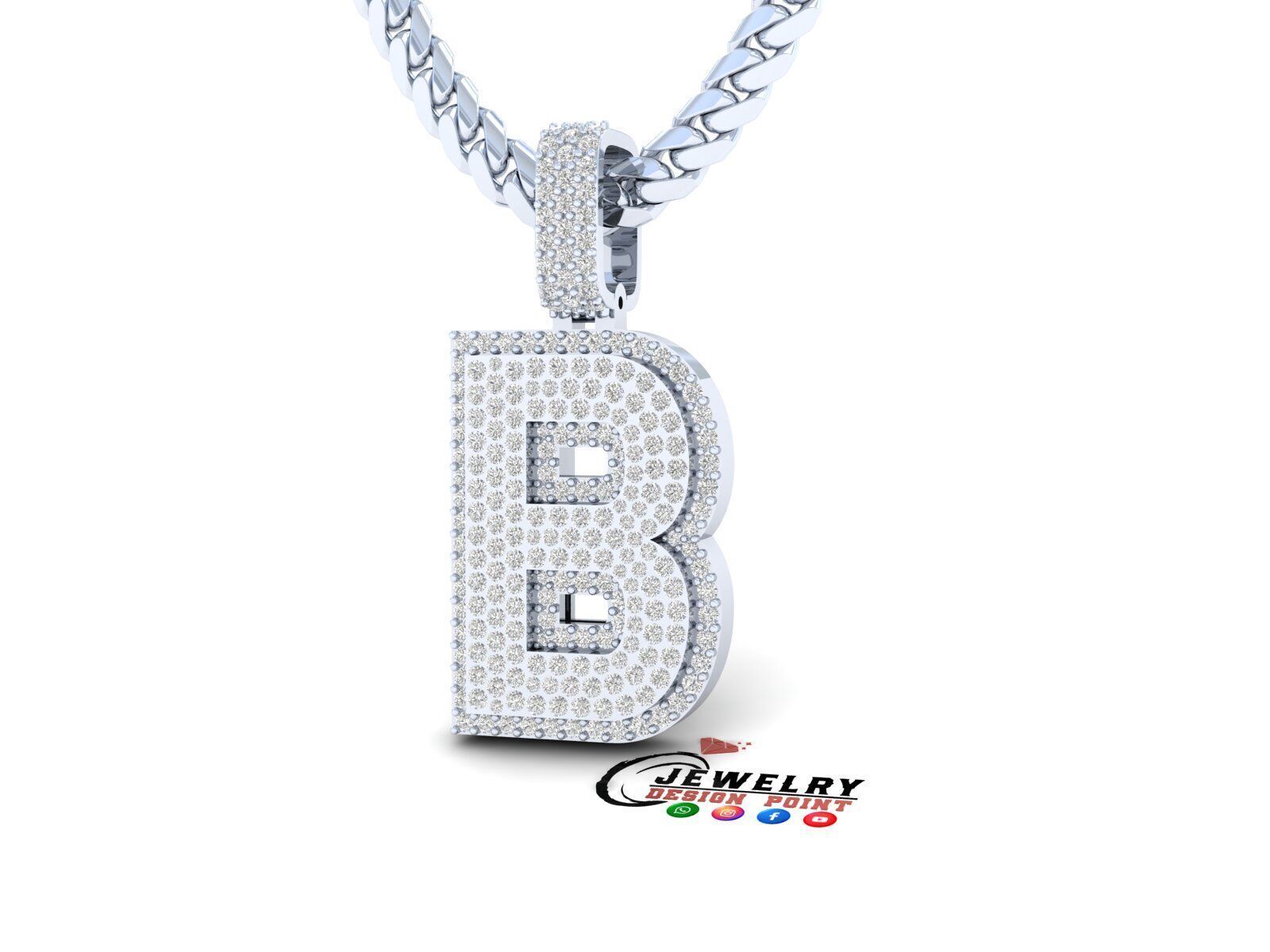 Custom Initial B Letter Diamond Pendant A to Z Alphabet Necklace 3D print model_2