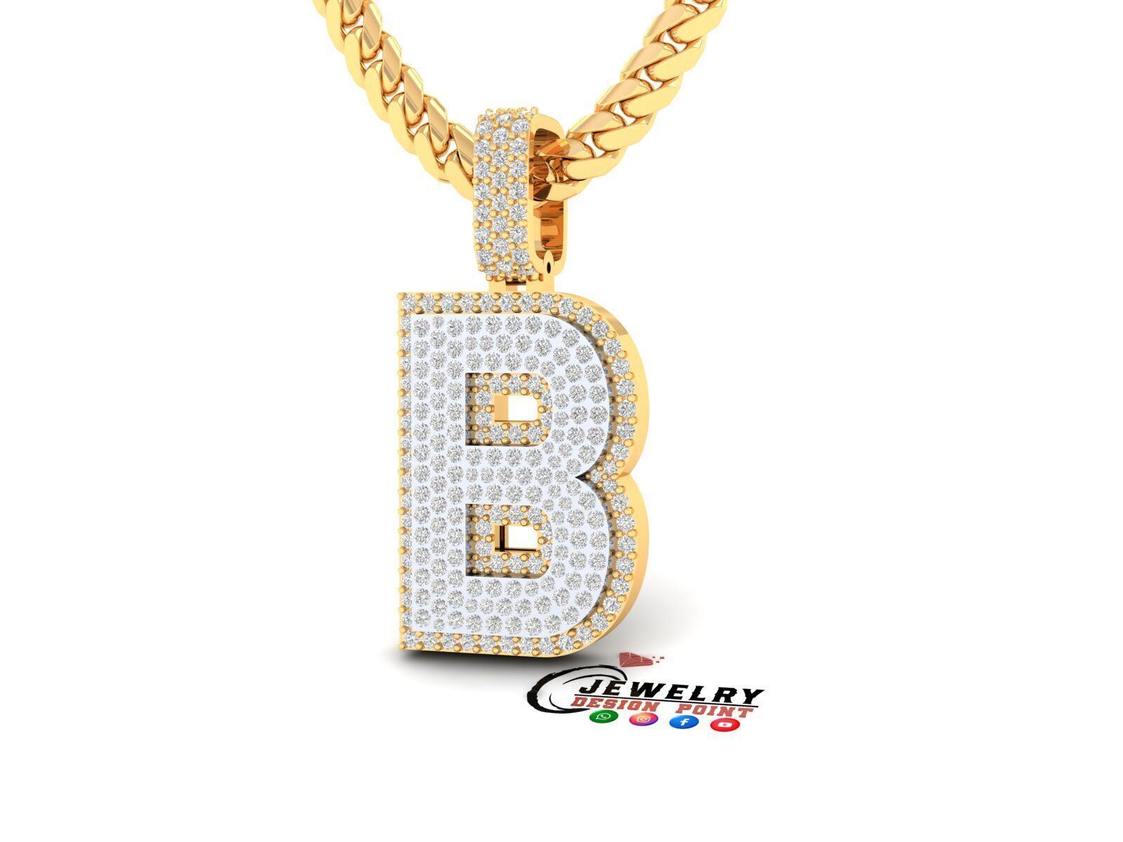 Custom Initial B Letter Diamond Pendant A to Z Alphabet Necklace 3D print model_3