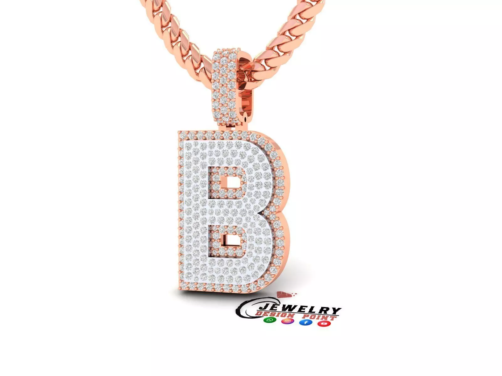 Custom Initial B Letter Diamond Pendant A to Z Alphabet Necklace 3D print model_0