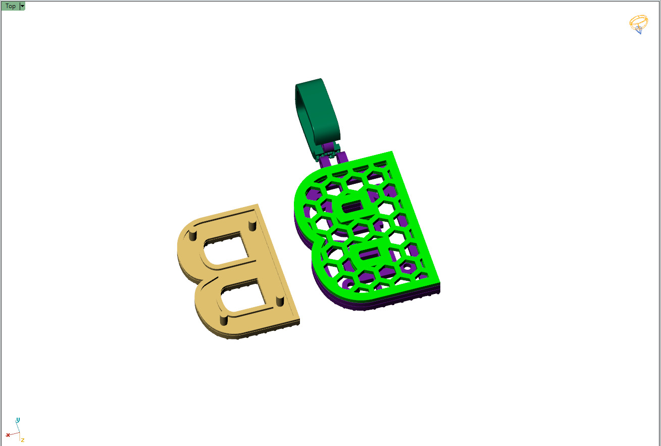 Custom Initial B Letter Diamond Pendant A to Z Alphabet Necklace 3D print model_11