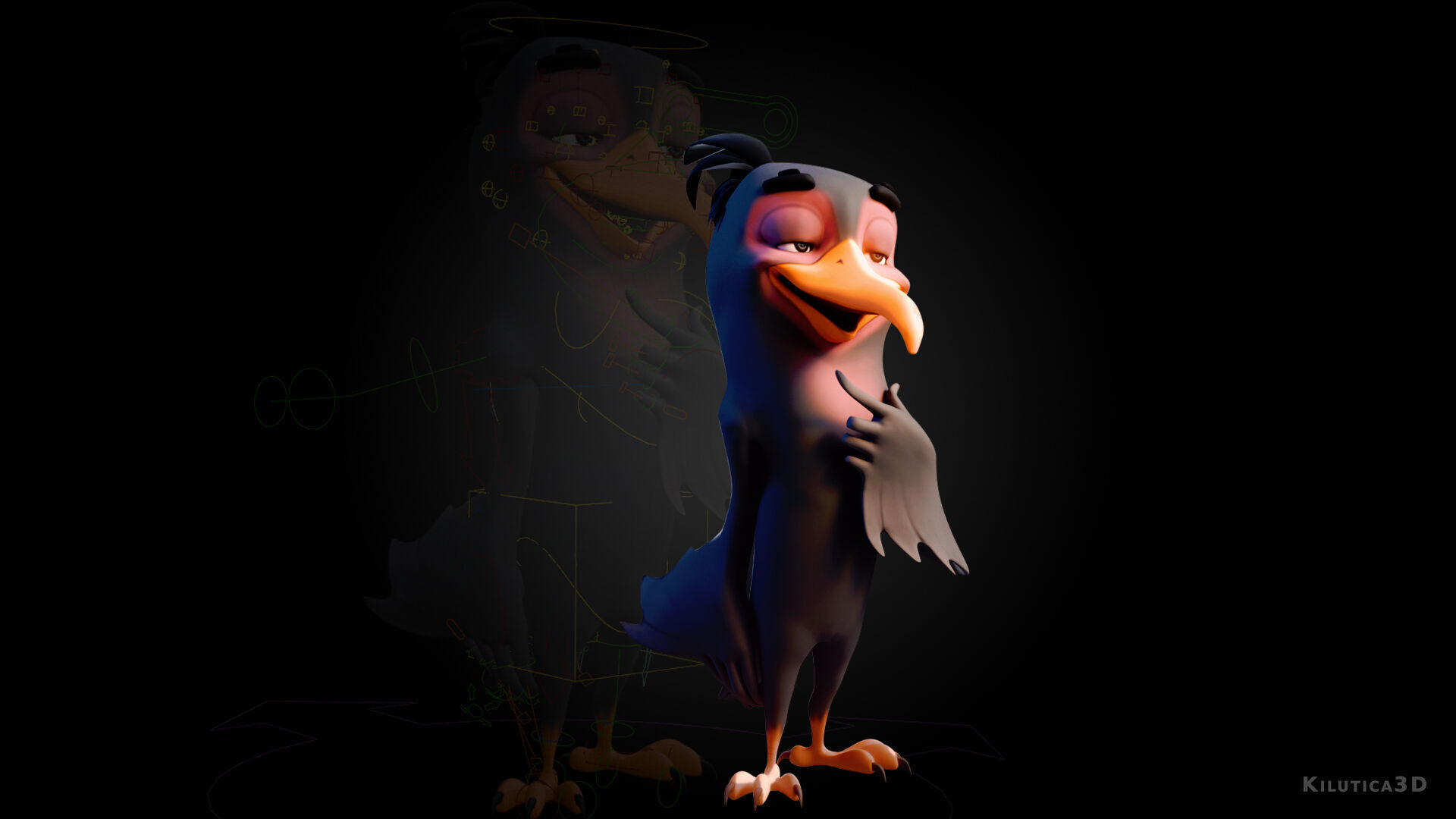 Chibi Crow - 3D Black - Rigged Cartoon Bird Low-poly 3D model_8