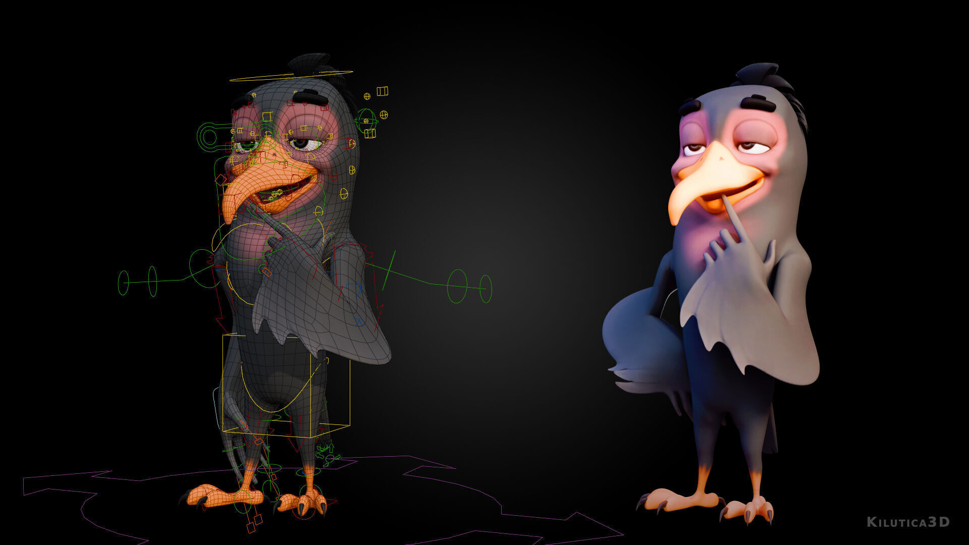 Chibi Crow - 3D Black - Rigged Cartoon Bird Low-poly 3D model_4