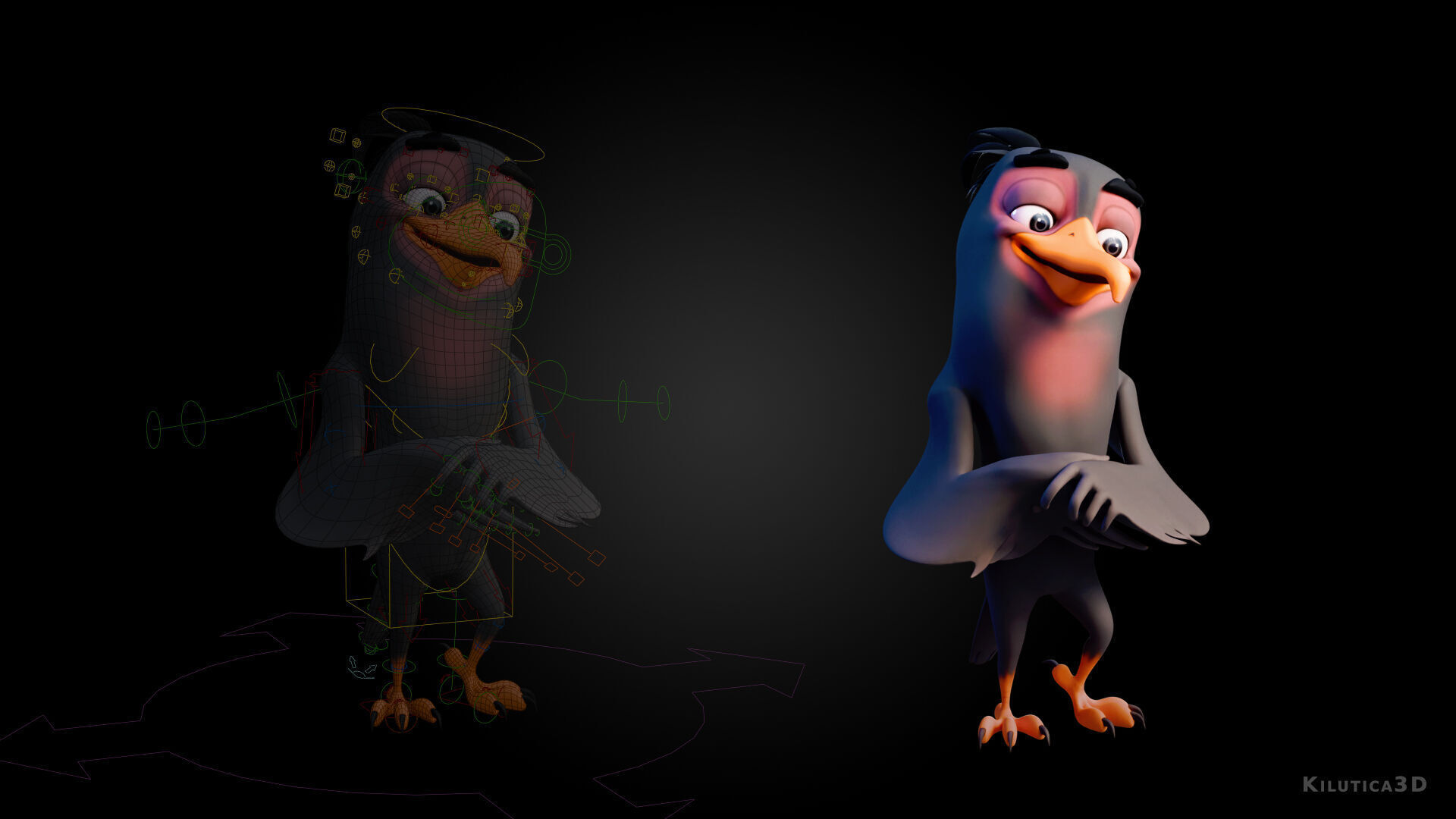 Chibi Crow - 3D Black - Rigged Cartoon Bird Low-poly 3D model_6
