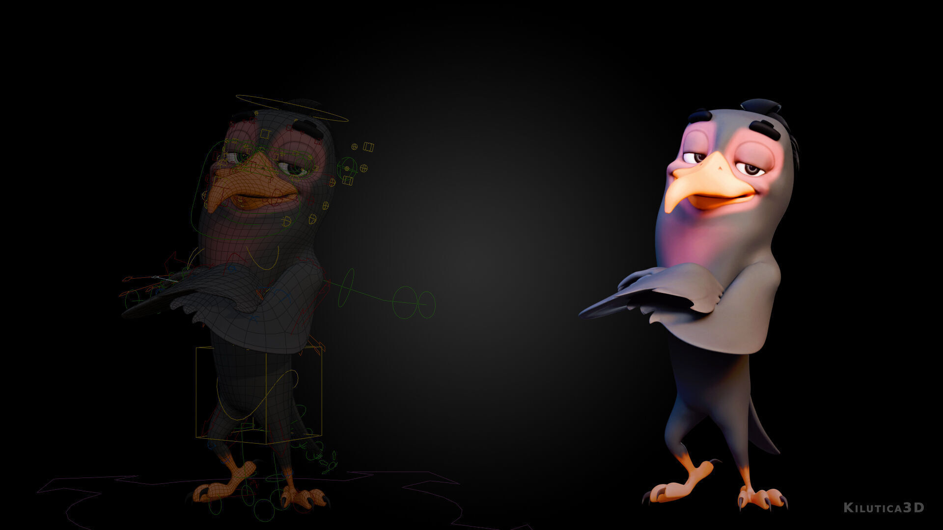 Chibi Crow - 3D Black - Rigged Cartoon Bird Low-poly 3D model_7