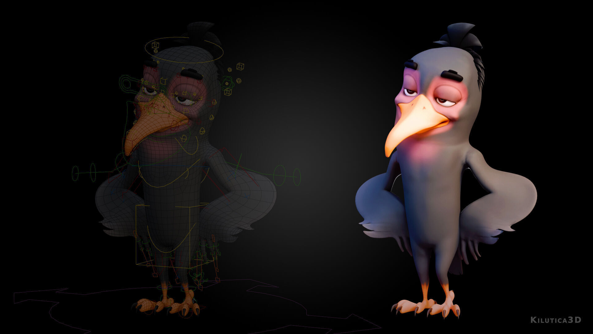 Chibi Crow - 3D Black - Rigged Cartoon Bird Low-poly 3D model_5