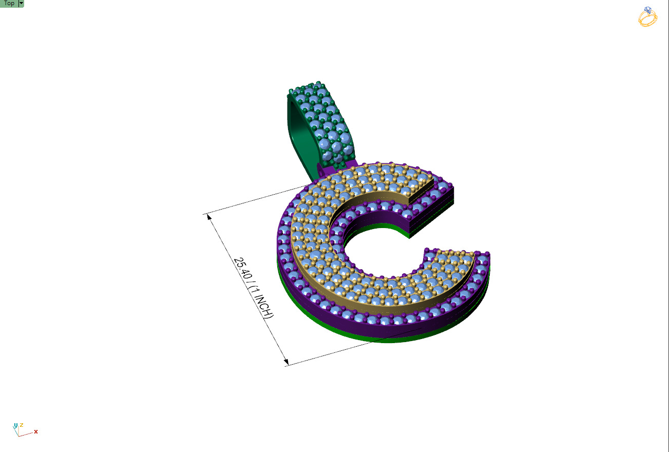 Custom Initial C Letter Diamond Pendant A to Z Alphabet Necklace 3D print model_7