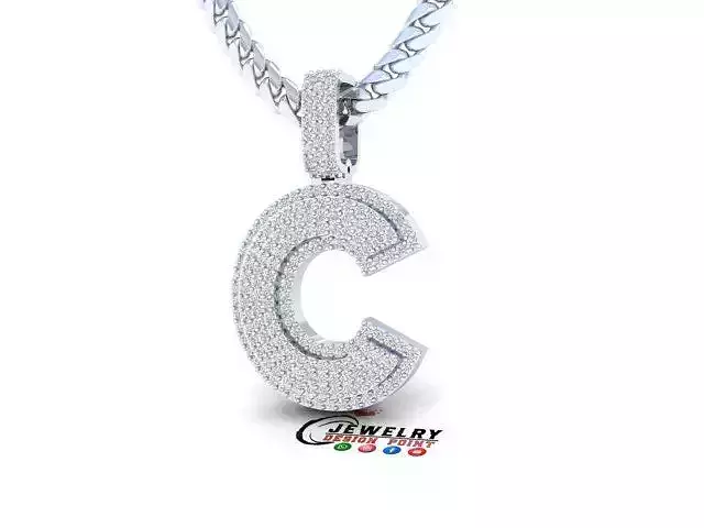 Custom Initial C Letter Diamond Pendant A to Z Alphabet Necklace 3D print model