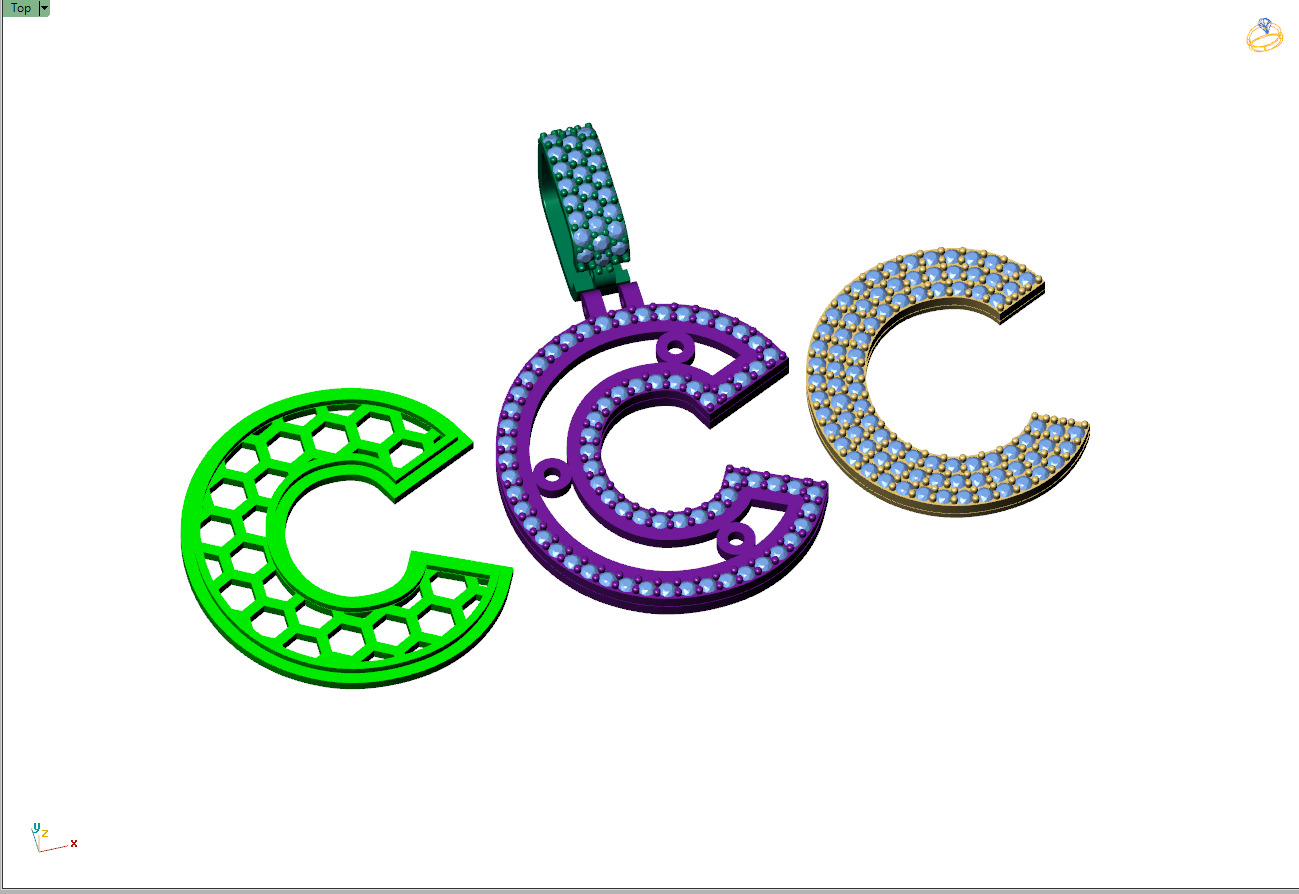 Custom Initial C Letter Diamond Pendant A to Z Alphabet Necklace 3D print model_10