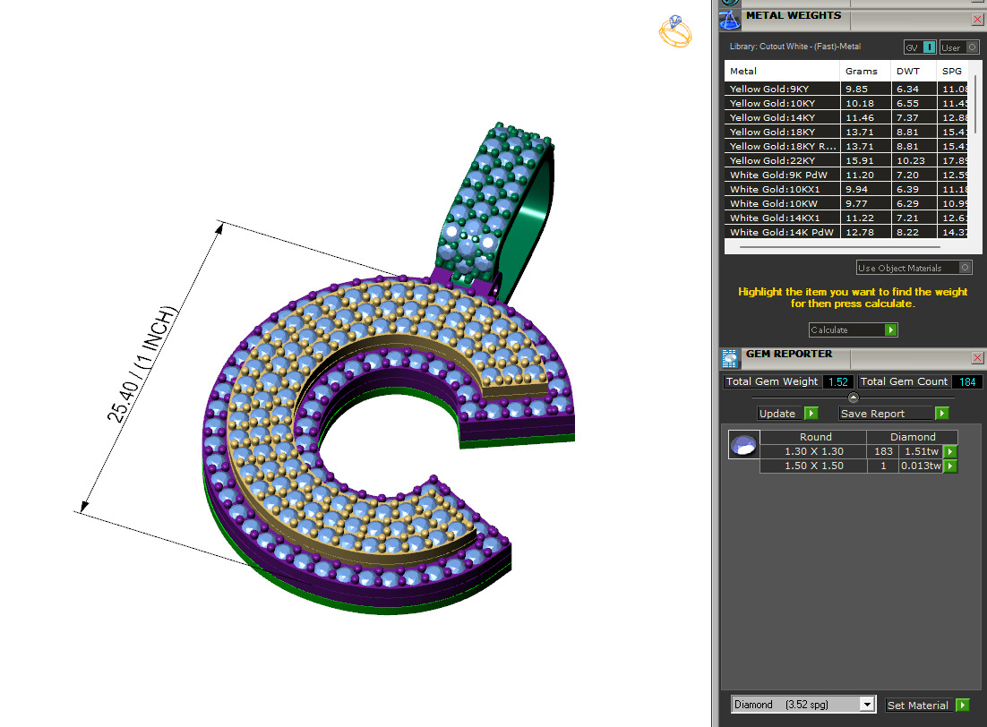 Custom Initial C Letter Diamond Pendant A to Z Alphabet Necklace 3D print model_6