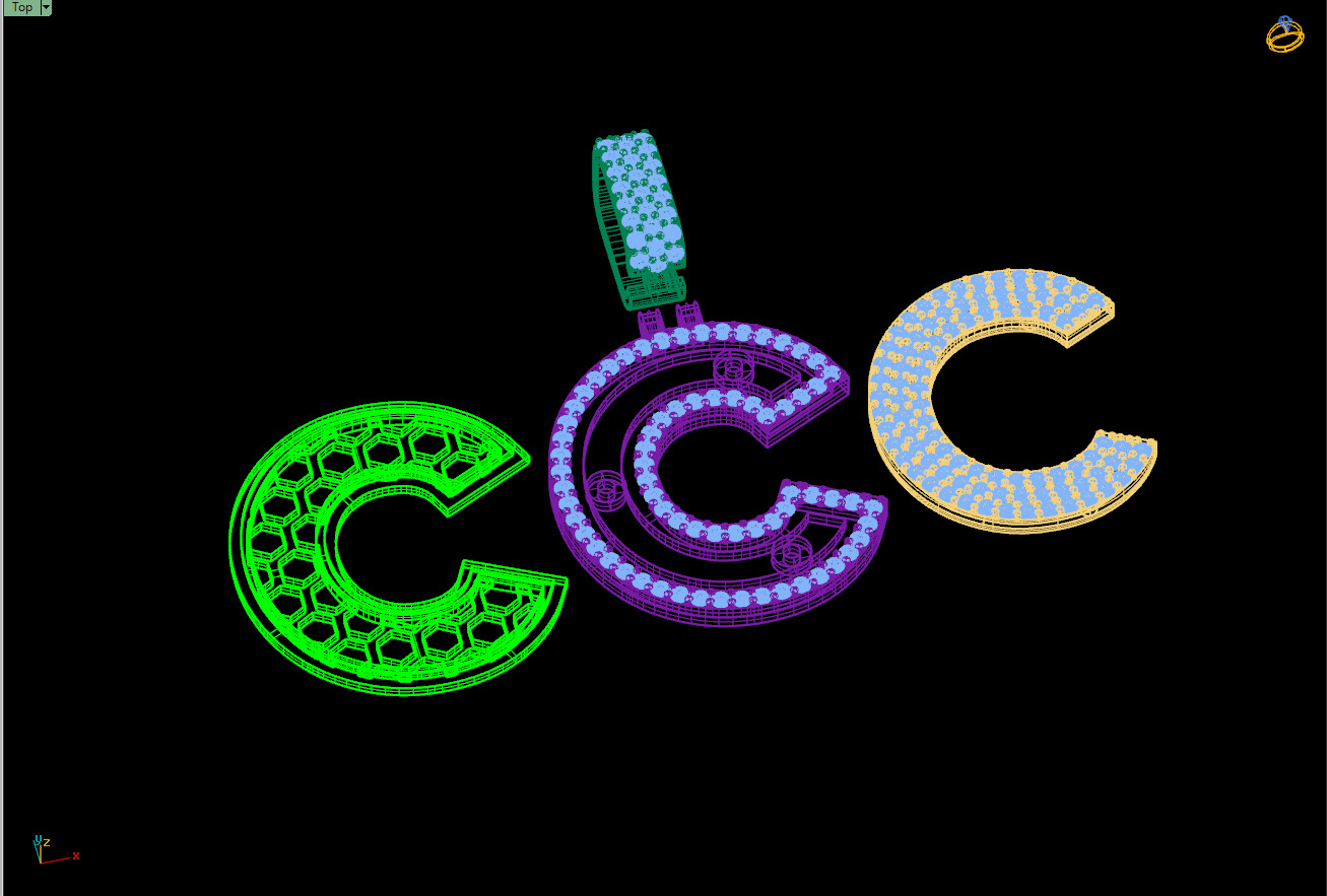 Custom Initial C Letter Diamond Pendant A to Z Alphabet Necklace 3D print model_16