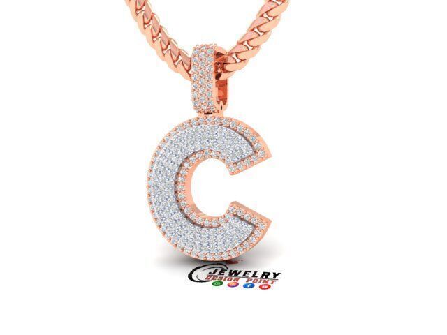 Custom Initial C Letter Diamond Pendant A to Z Alphabet Necklace 3D print model_2