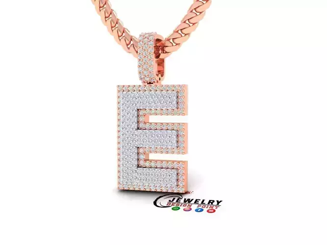 Custom Initial E Letter Diamond Pendant A to Z Alphabet Necklace 3D print model
