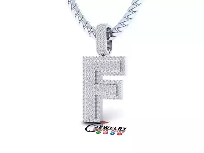 Custom Initial F Letter Diamond Pendant A to Z Alphabet Necklace 3D print model