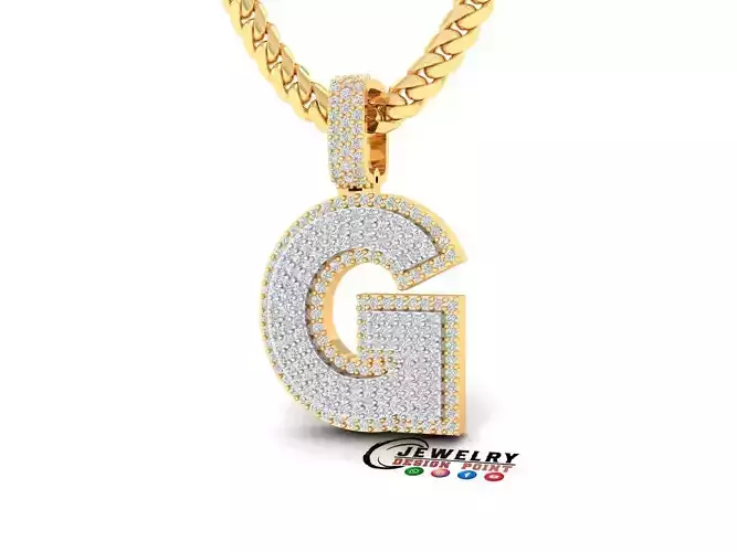 Custom Initial G Letter Diamond Pendant A to Z Alphabet Necklace 3D print model