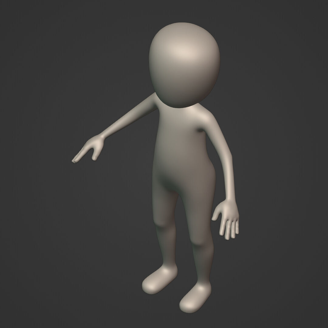 Cartoon Character - Stickman - Man - Boy - Chibi - Base Mesh Low-poly 3D model_13