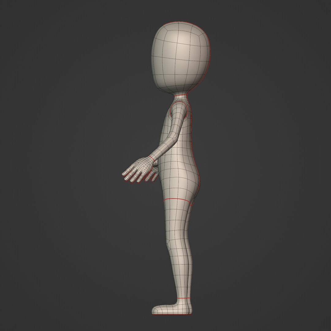 Cartoon Character - Stickman - Man - Boy - Chibi - Base Mesh Low-poly 3D model_10