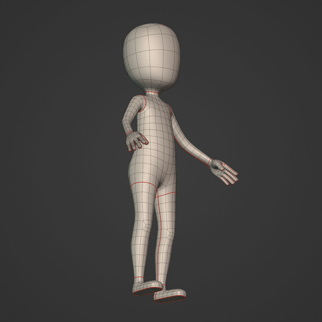 Cartoon Character - Stickman - Man - Boy - Chibi - Base Mesh Low-poly 3D model_16