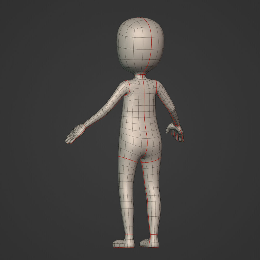 Cartoon Character - Stickman - Man - Boy - Chibi - Base Mesh Low-poly 3D model_12