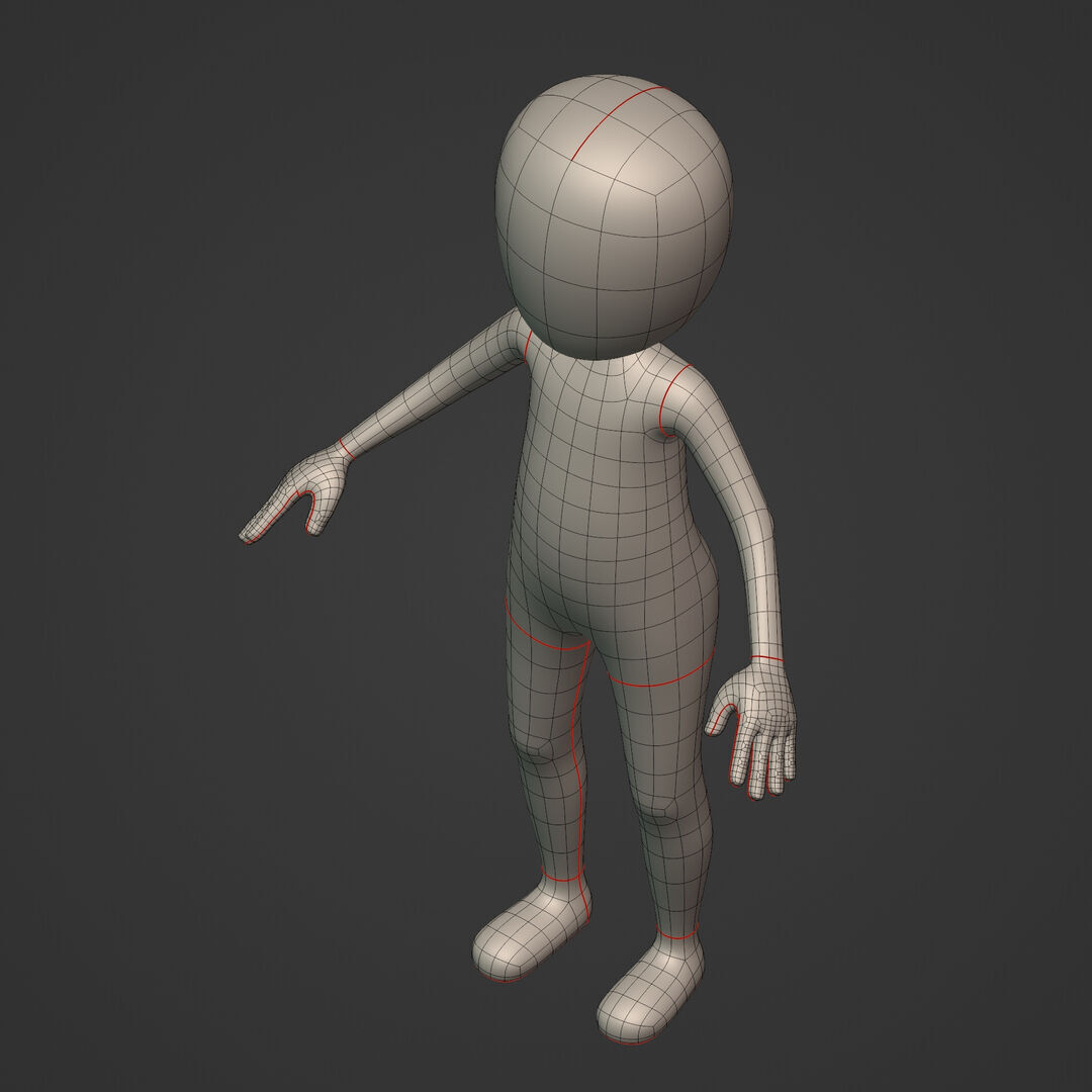 Cartoon Character - Stickman - Man - Boy - Chibi - Base Mesh Low-poly 3D model_14