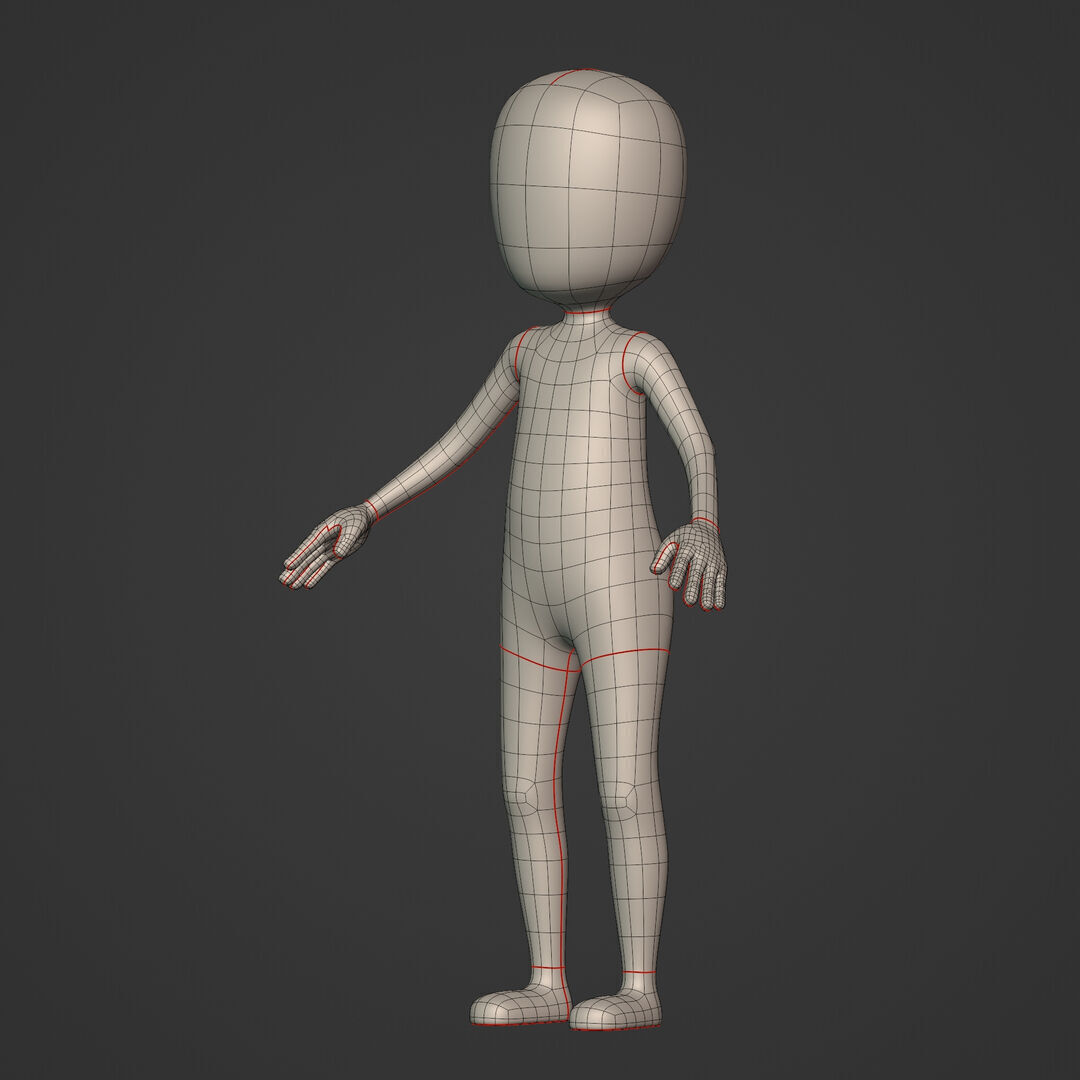 Cartoon Character - Stickman - Man - Boy - Chibi - Base Mesh Low-poly 3D model_8